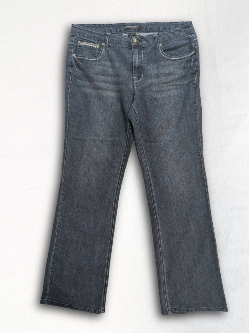 Baccini Womens 12 Bootcut Jeans Embellished Rhinestone Pockets Dark Wash